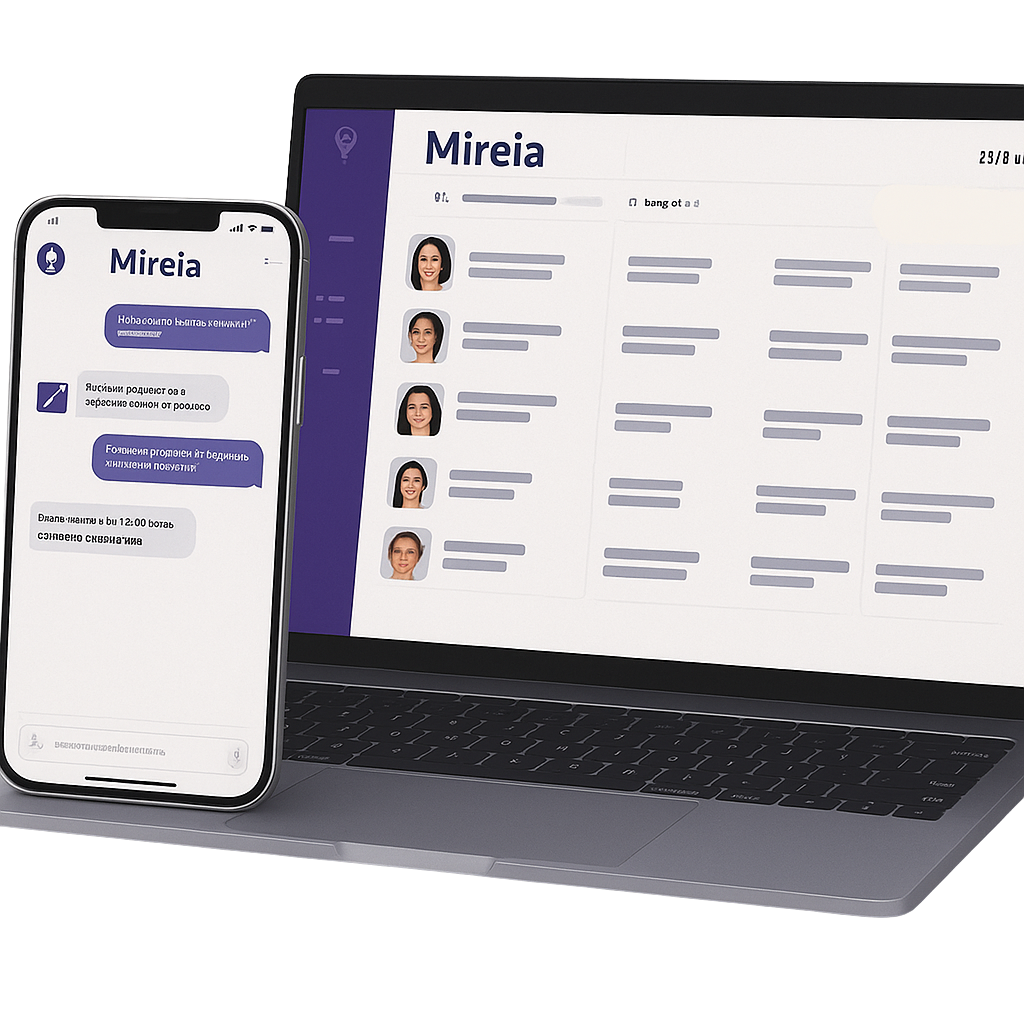 Mockup de MireIA en desktop y móvil